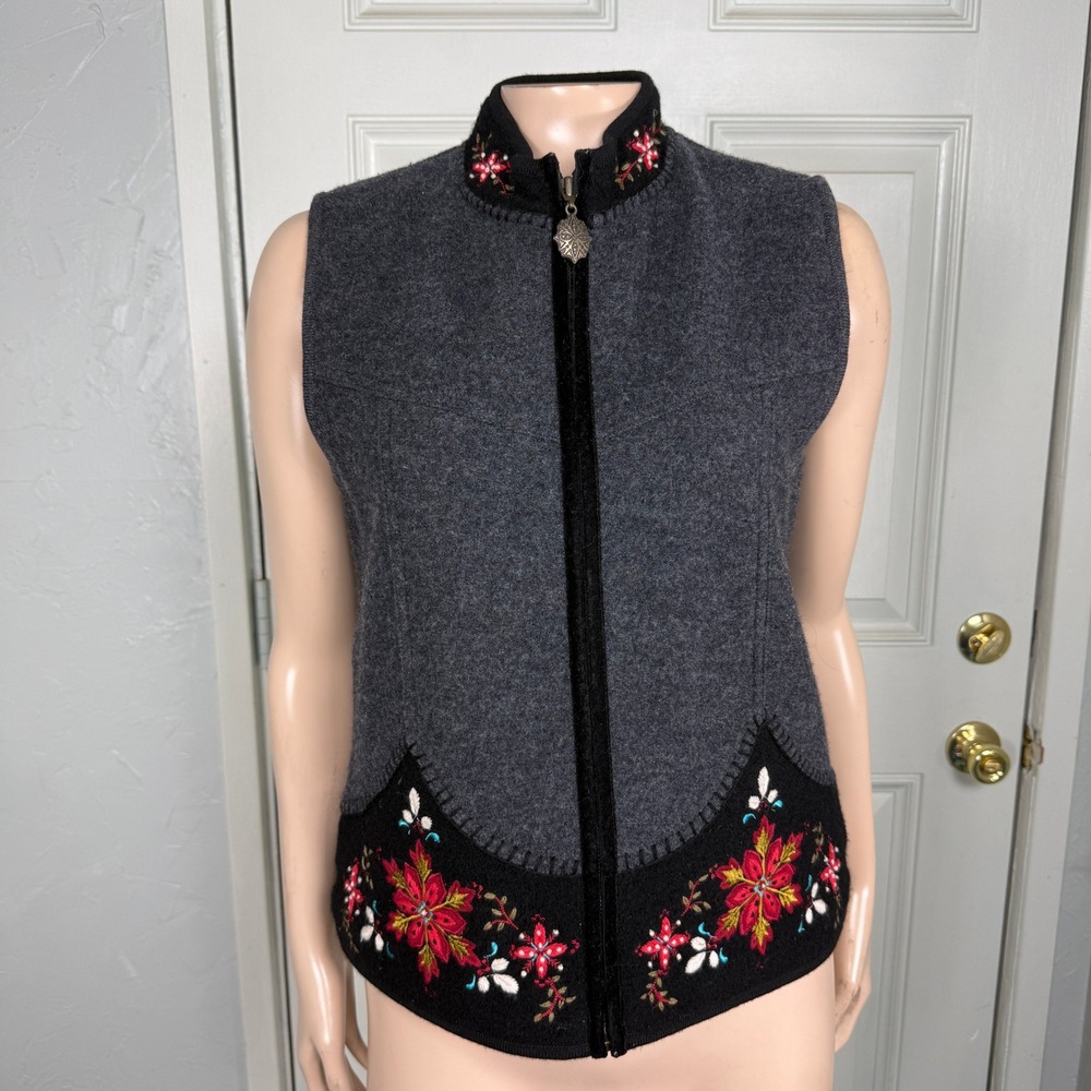 Icelandic Designs Women's Sweater S Wool Cardigan Zip Floral Vest Nordic K3-19